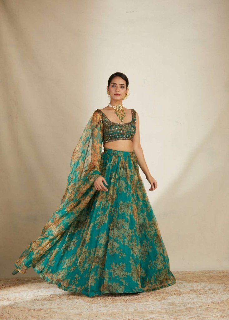 Gorgeous Green Organza Wedding Wear Lehenga Choli