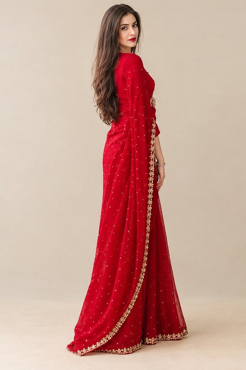 Graceful Red Silk Saree With Heavy Beads And Sequence Work For Party Wear