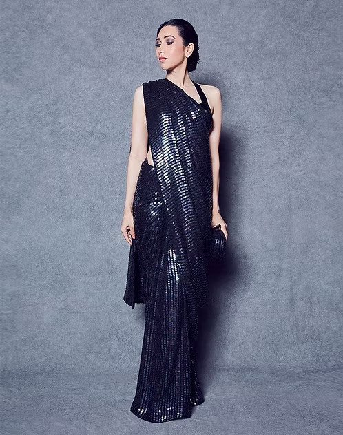 Karisma Kapoor Blue Color Heavy Georgette Embroidery Sequence Work Saree