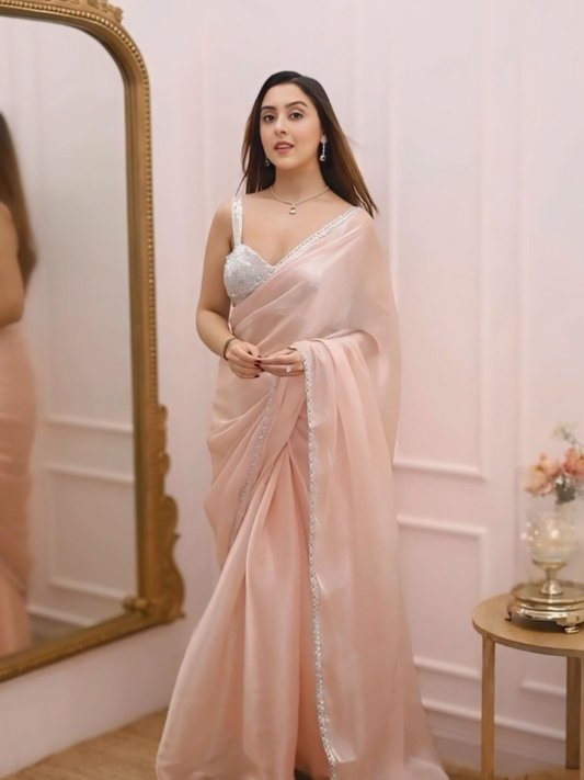 Bollywood Style Multi Color Organza Silk Ready To Wear Saree With Blouse