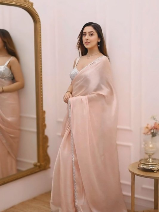 Bollywood Style Multi Color Organza Silk Ready To Wear Saree With Blouse