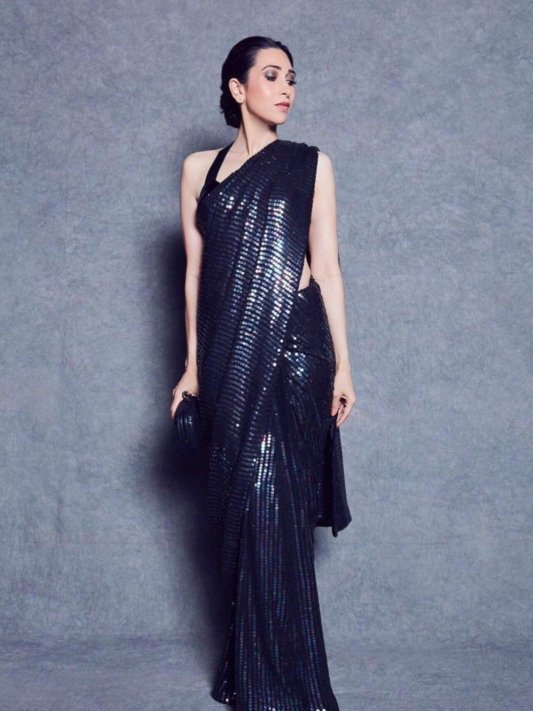 Karisma Kapoor Blue Color Heavy Georgette Embroidery Sequence Work Saree – view 6