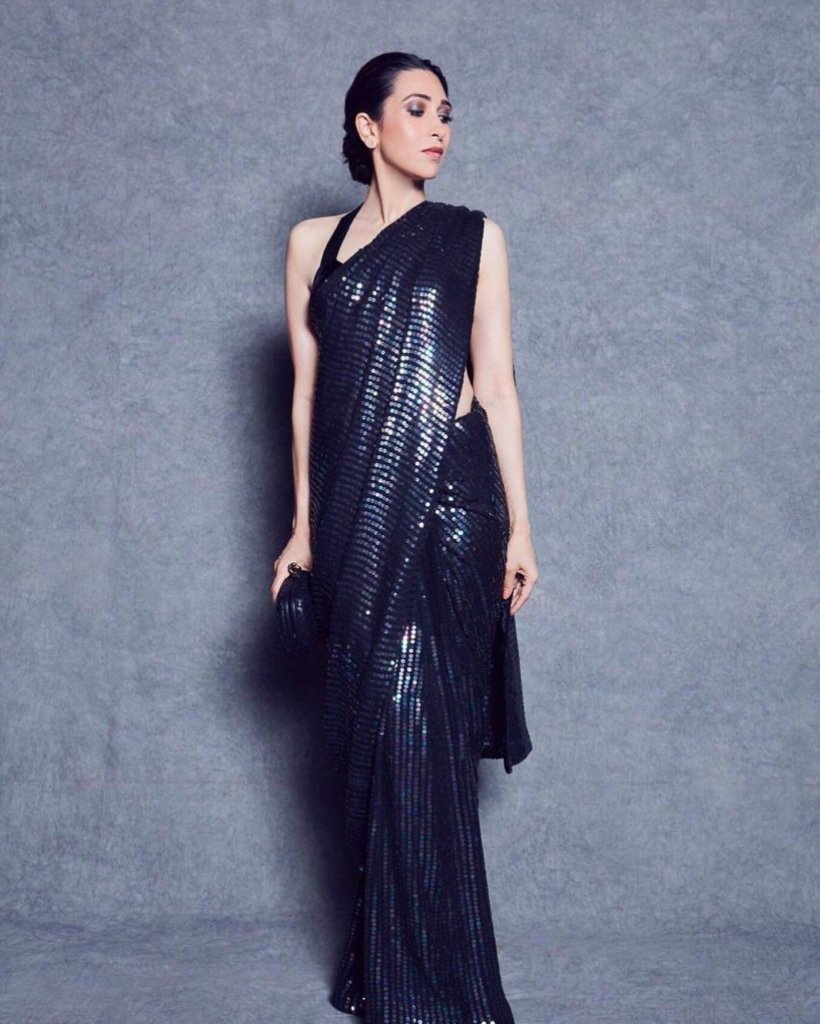 Karisma Kapoor Blue Color Heavy Georgette Embroidery Sequence Work Saree