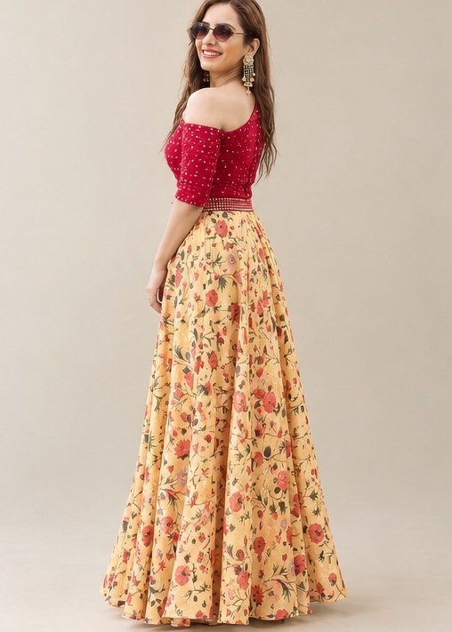Orange Party Wear Crop Top Lehenga Choli