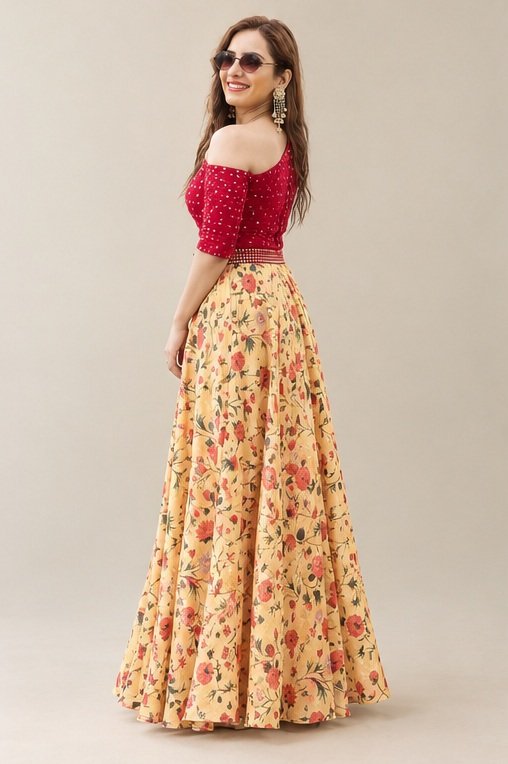 Orange Party Wear Crop Top Lehenga Choli