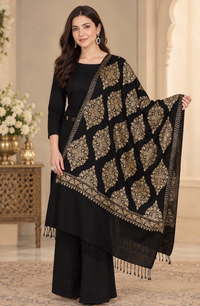 Black Zari Work Heavy Dupatta