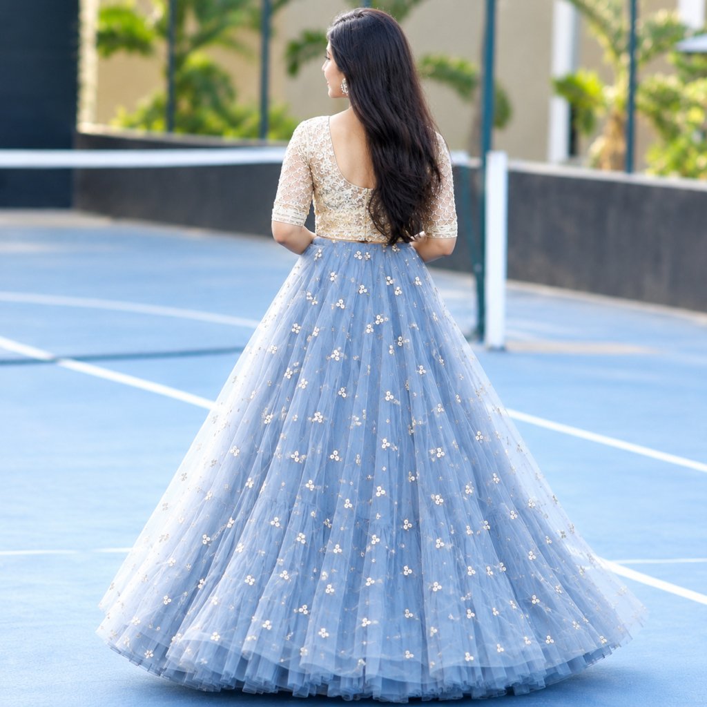 Pretty Grey Color Soft Net Lehenga Choli