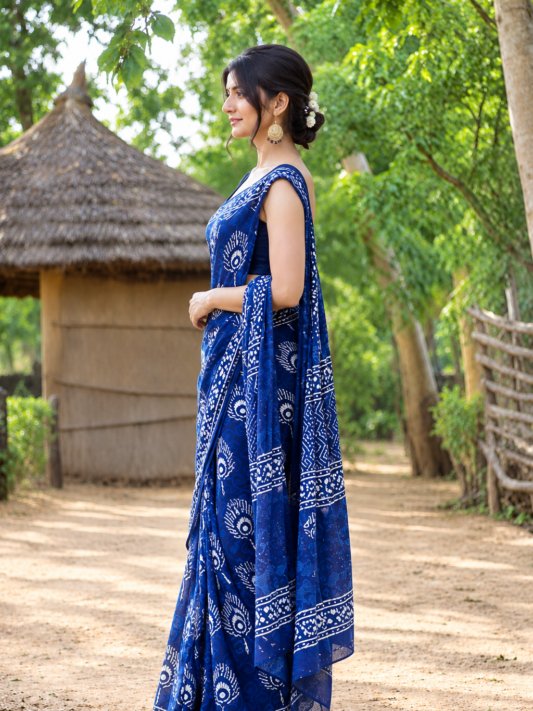 Premium Peacock Peach Design Saree