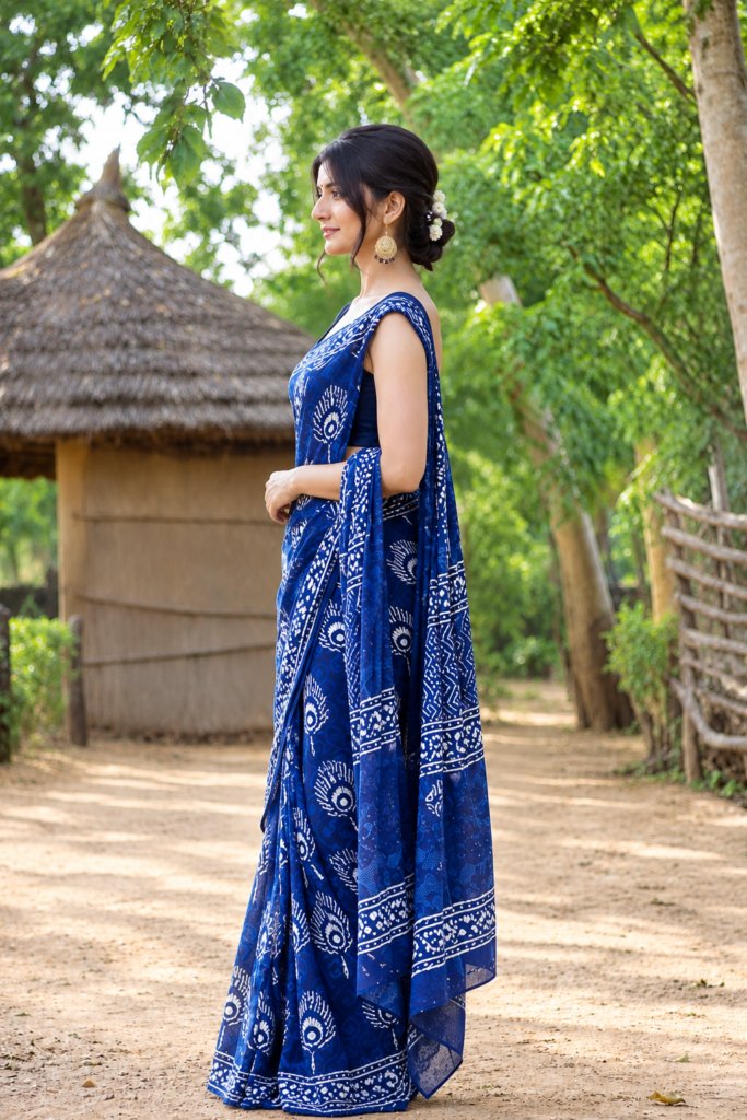 Premium Peacock Peach Design Saree