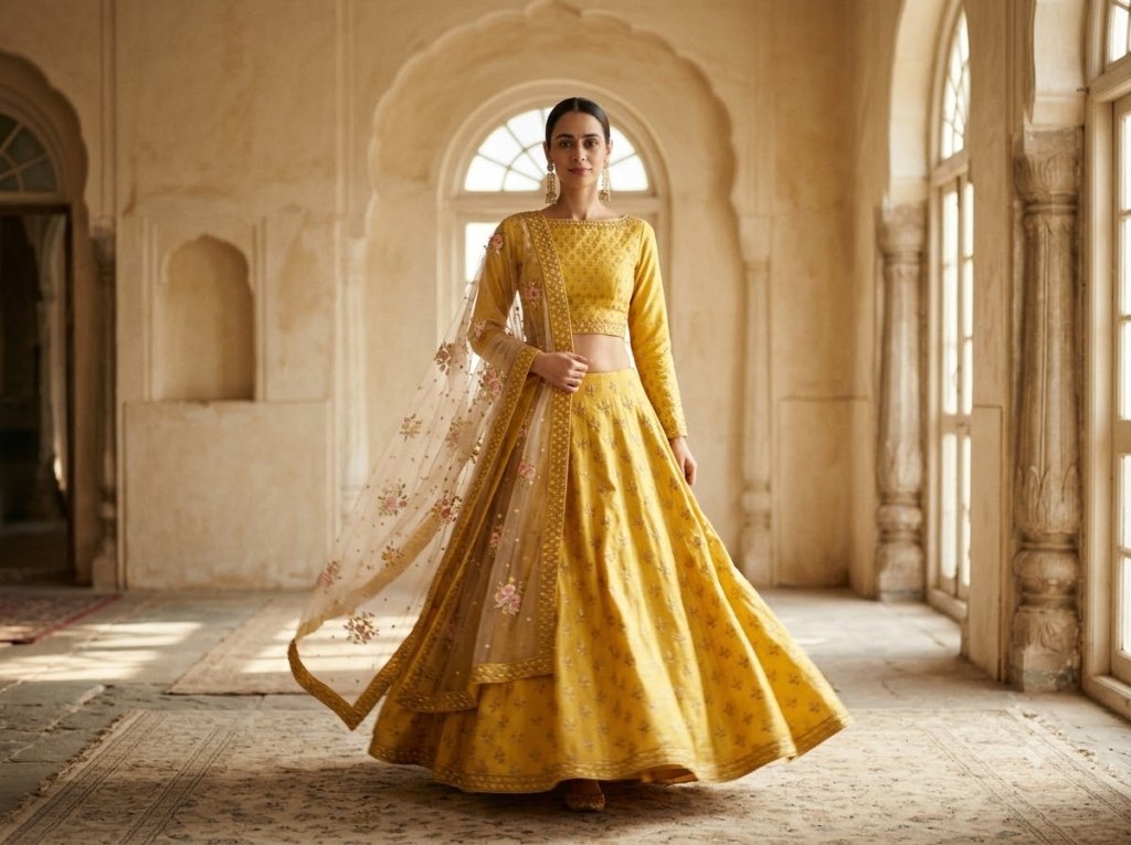 Haldi Rasam Lehenga Set With Zardosi Sequins Choli And Dupatta