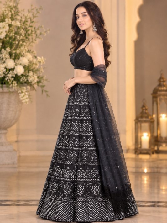 Black & Silver Embroidered Lehenga Set