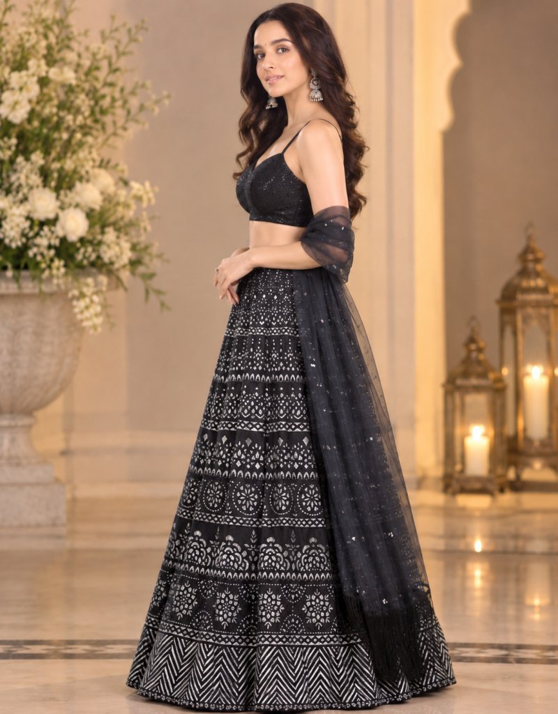 Black & Silver Embroidered Lehenga Set