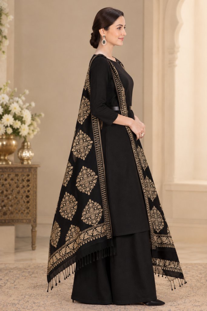 Black Zari Work Heavy Dupatta