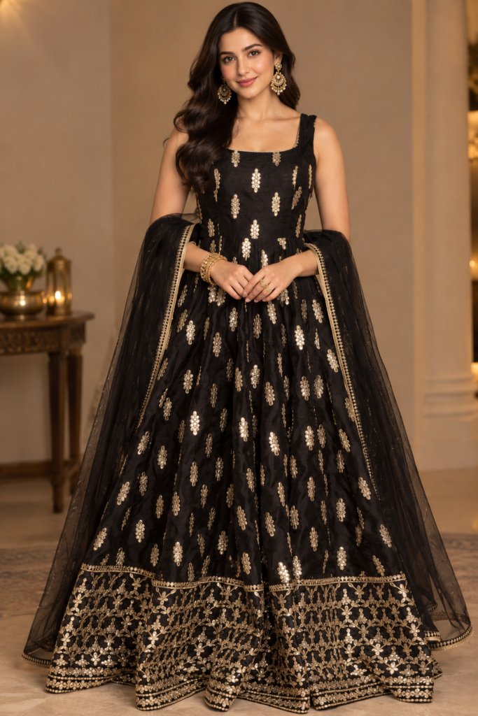 Royal Pretty Black Color Design Silk Gown