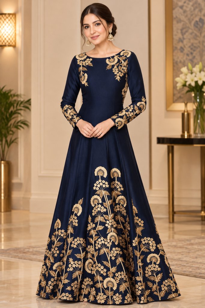 Navy Blue Art Silk Anarkali Suit