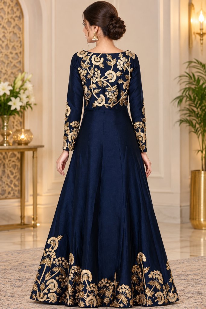 Navy Blue Art Silk Anarkali Suit