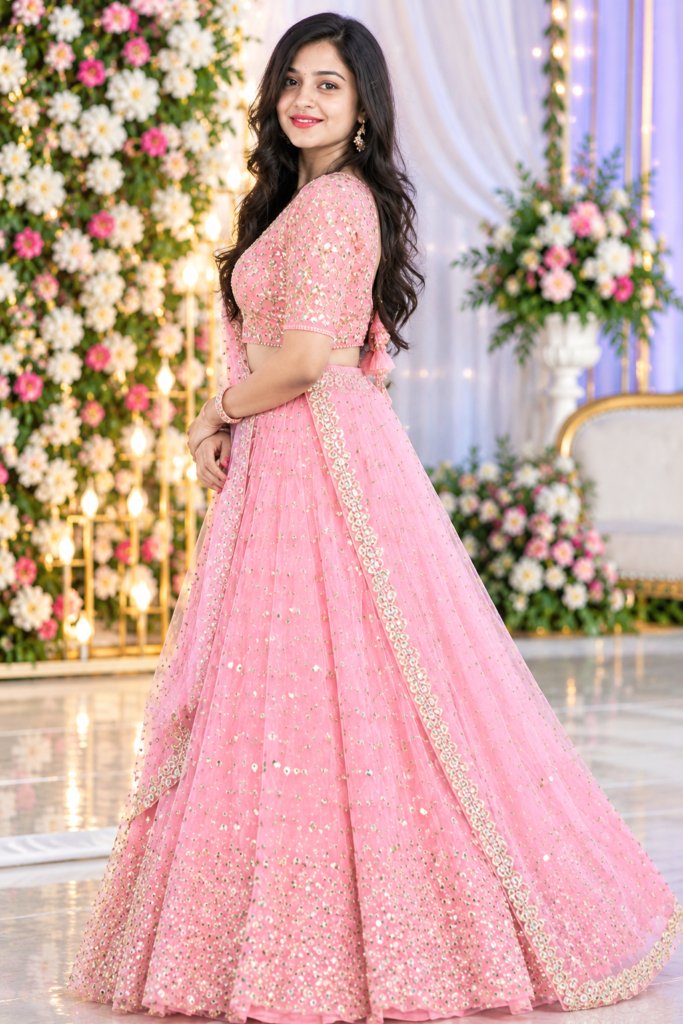 Pink Butterfly Mono Net New Launch Party Wear Lehenga Choli