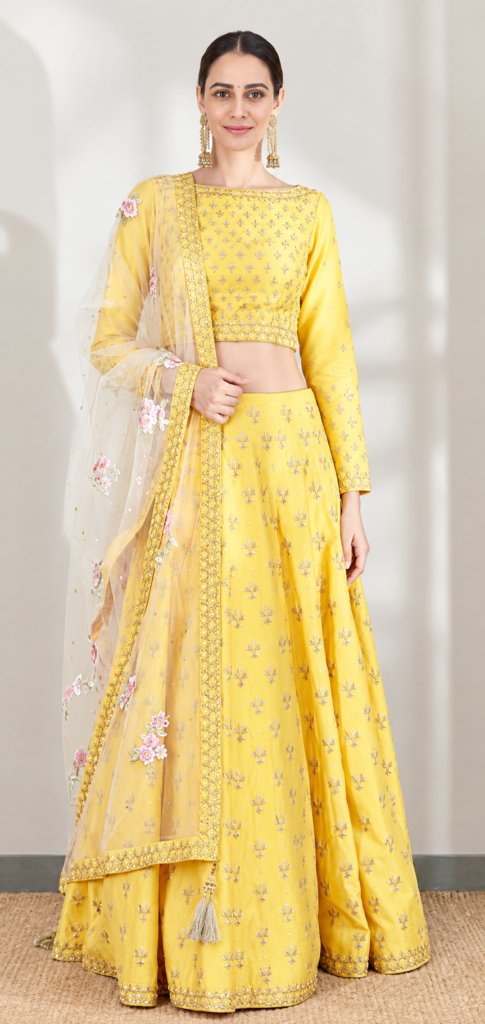 Haldi Rasam Lehenga Set With Zardosi Sequins Choli And Dupatta
