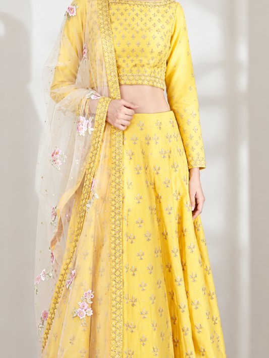Haldi Rasam Lehenga Set With Zardosi Sequins Choli And Dupatta – view 14