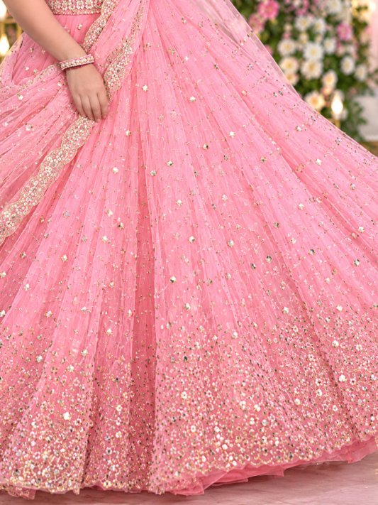 Pink Butterfly Mono Net New Launch Party Wear Lehenga Choli