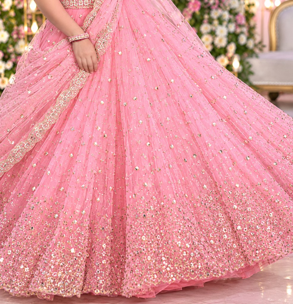 Pink Butterfly Mono Net New Launch Party Wear Lehenga Choli