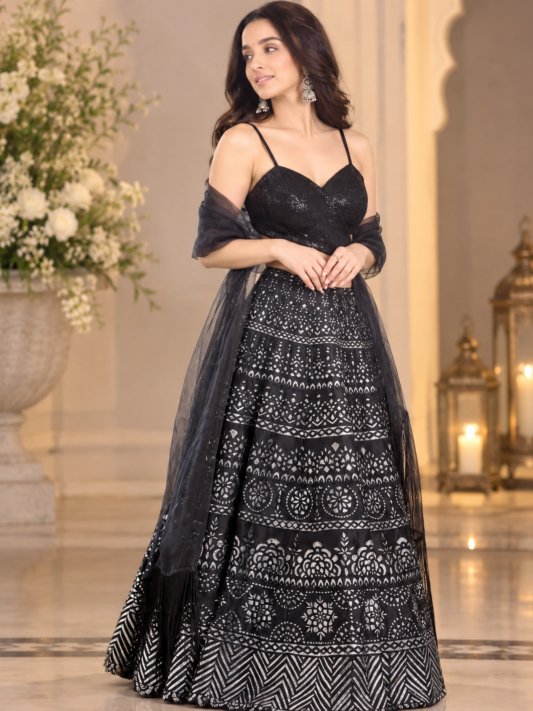Black & Silver Embroidered Lehenga Set