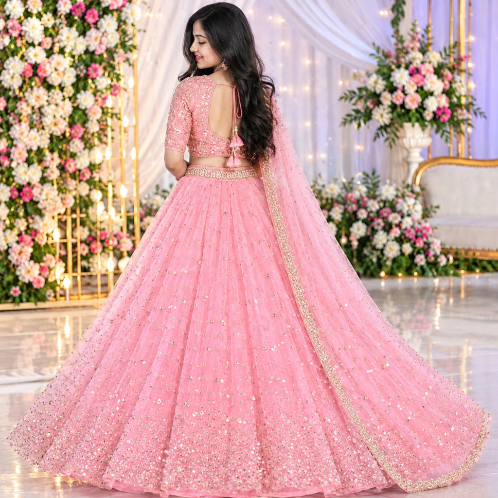 Pink Butterfly Mono Net New Launch Party Wear Lehenga Choli