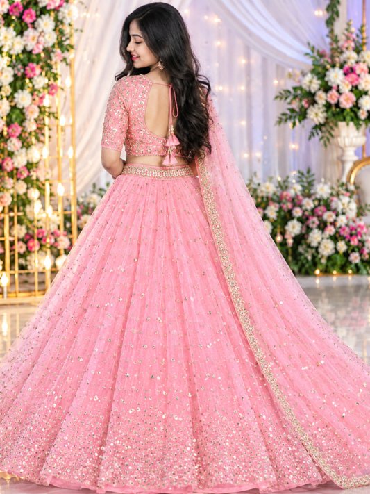 Pink Butterfly Mono Net New Launch Party Wear Lehenga Choli