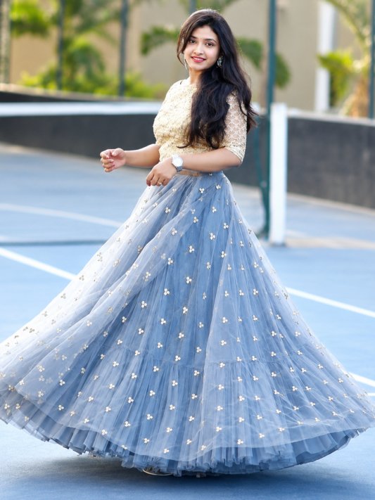 Pretty Grey Color Soft Net Lehenga Choli