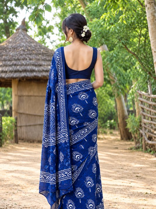 Premium Peacock Peach Design Saree