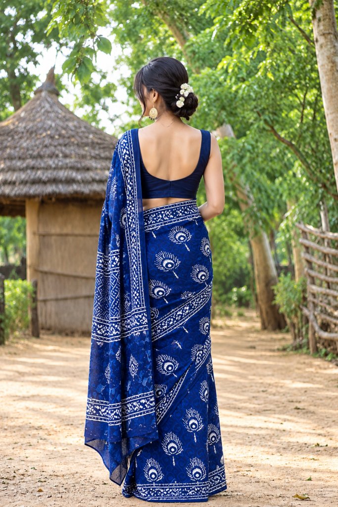 Premium Peacock Peach Design Saree