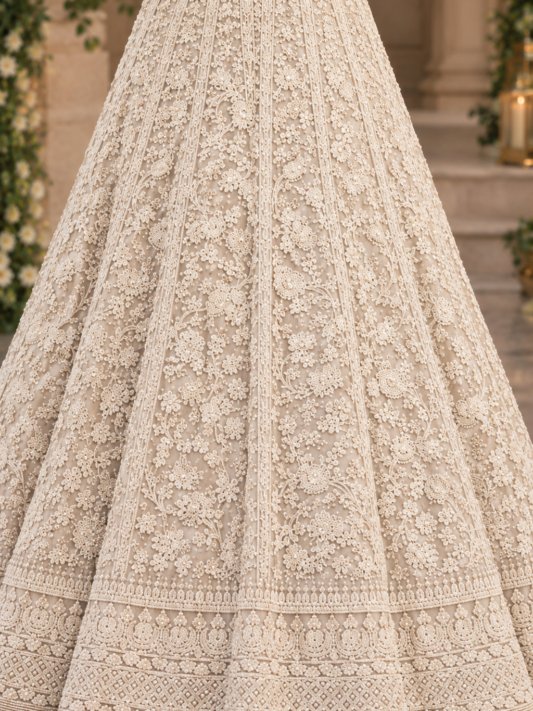 Ivory Floral Pearl Lehenga Set