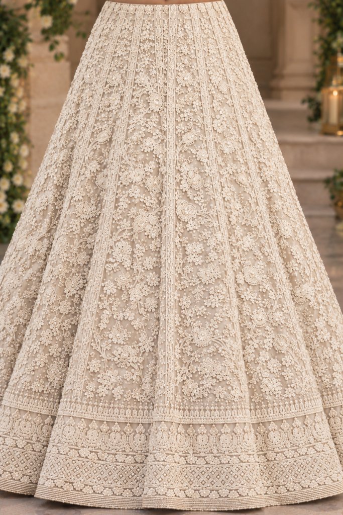 Ivory Floral Pearl Lehenga Set