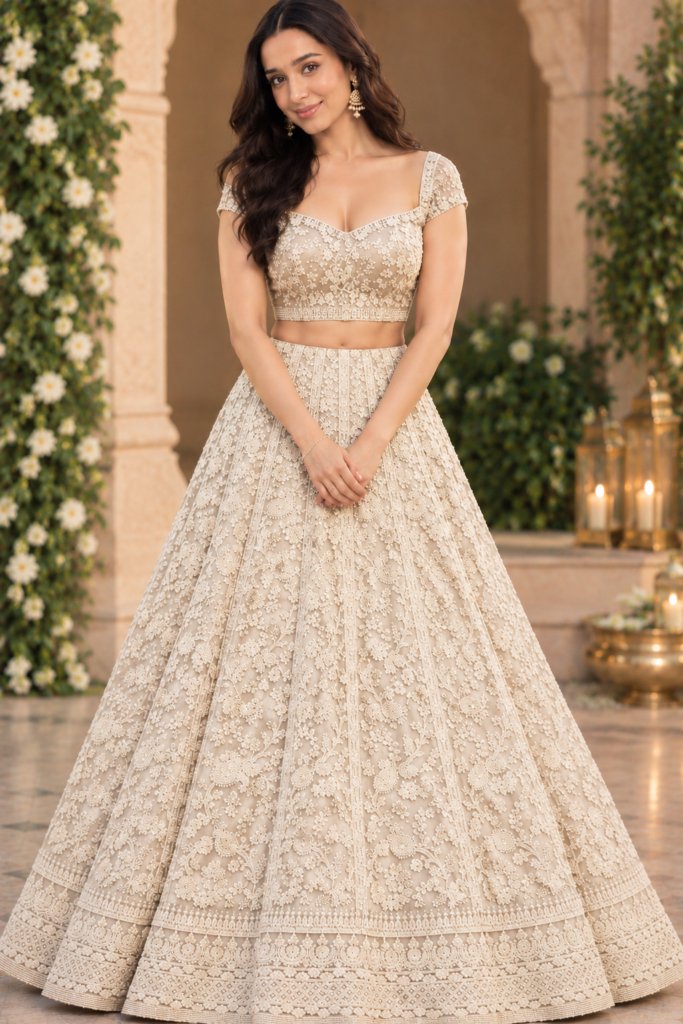 Ivory Floral Pearl Lehenga Set