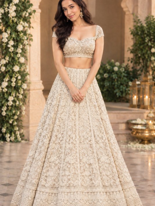 Ivory Floral Pearl Lehenga Set