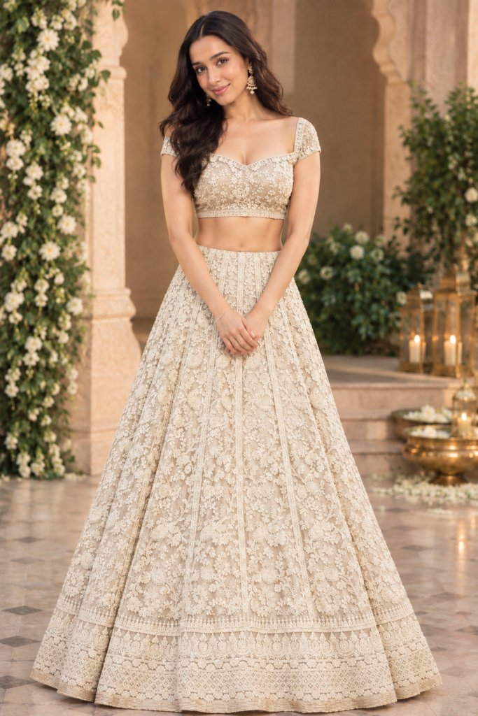 Ivory Floral Pearl Lehenga Set