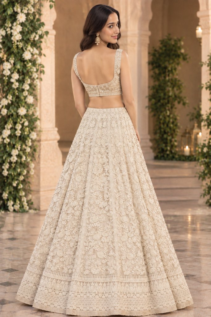 Ivory Floral Pearl Lehenga Set