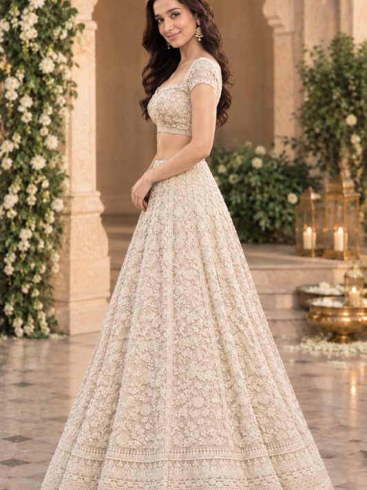 Ivory Floral Pearl Lehenga Set