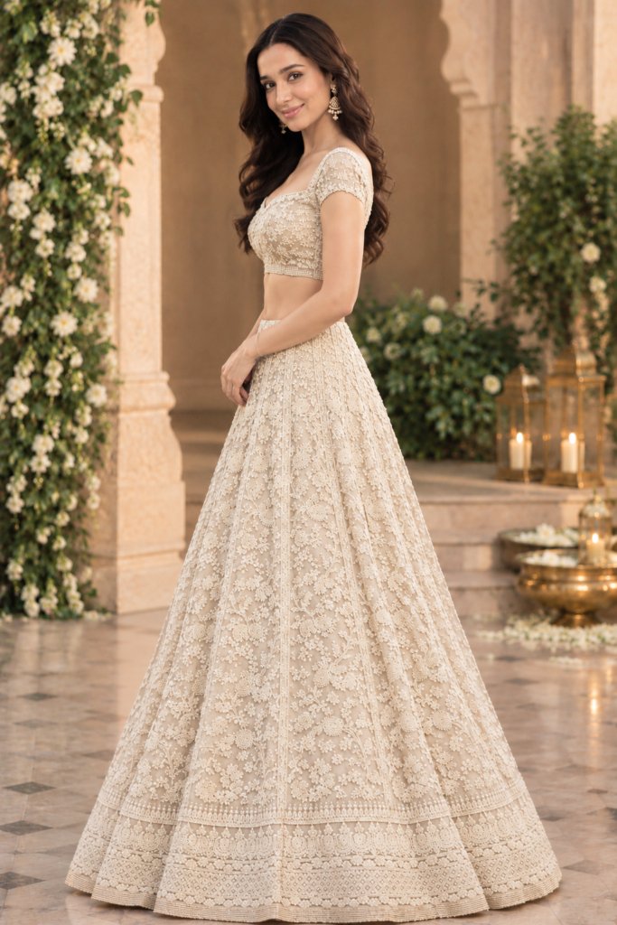 Ivory Floral Pearl Lehenga Set