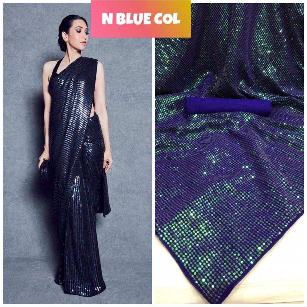Karisma Kapoor Blue Color Heavy Georgette Embroidery Sequence Work Saree