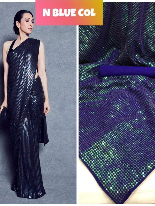 Karisma Kapoor Blue Color Heavy Georgette Embroidery Sequence Work Saree – view 8