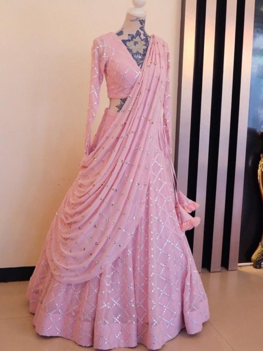 Pink Designer Lehenga Saree – A Perfect Blend of Grace & Glamour