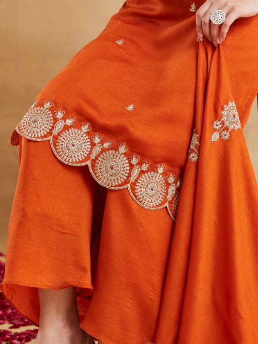 Rust Orange Embroidered Kurta Pant & Dupatta Set for Women – view 7