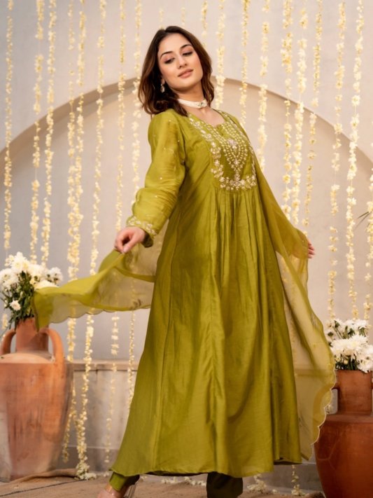 Kurta Set With Dupatta And Pant Women's Chanderi Silk Flared – view 6