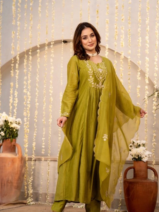 Kurta Set With Dupatta And Pant Women's Chanderi Silk Flared – view 7