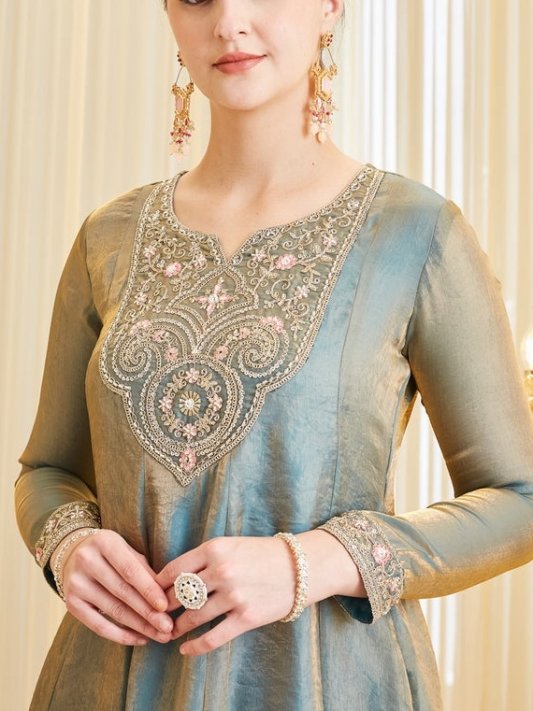 Kurta Palazzo And Dupatta Set Embroidered Silk Flared – view 7