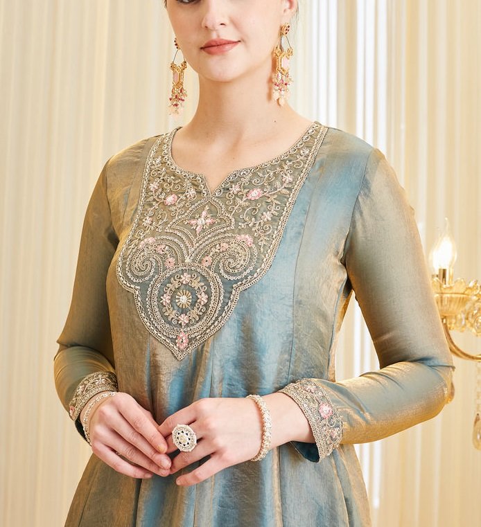 Kurta Palazzo And Dupatta Set Embroidered Silk Flared