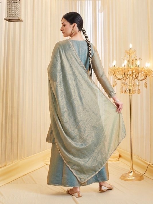 Kurta Palazzo And Dupatta Set Embroidered Silk Flared – view 6