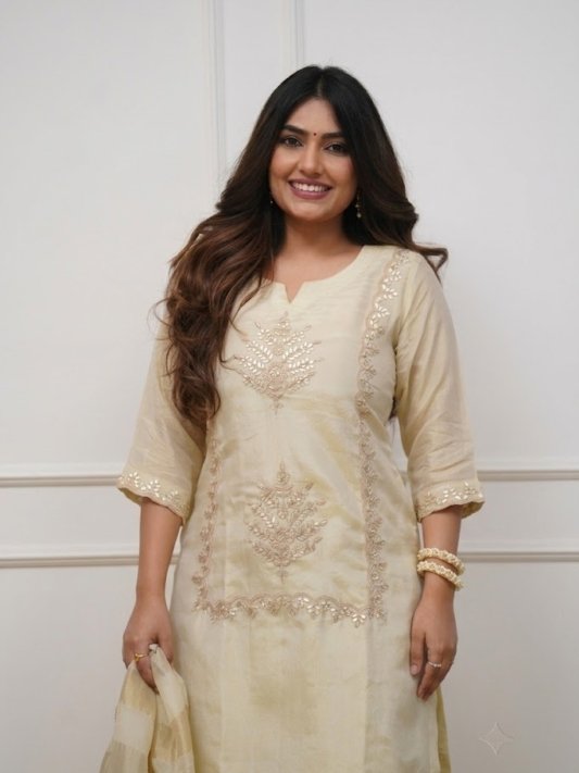 Women's Chiffon Embroidered Straight Top with Palazzos & Dupatta | 3 Piece