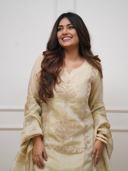 Women's Chiffon Embroidered Straight Top with Palazzos & Dupatta | 3 Piece